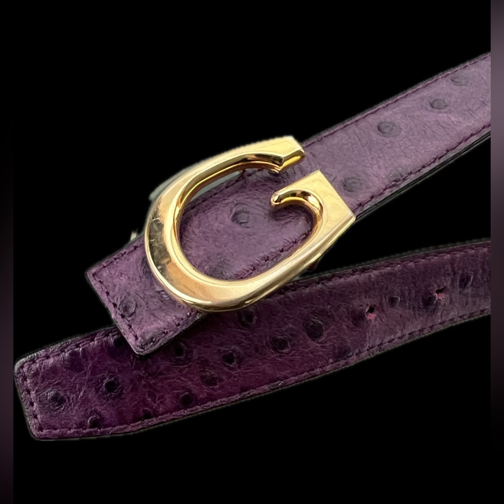 Elegant Purple Leather Belt with Gold Buckle